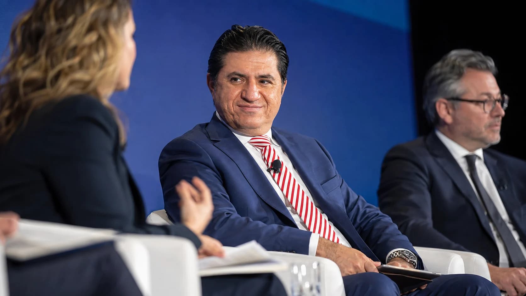 Ali Emre Akgüneş participating in an aerospace industry panel.